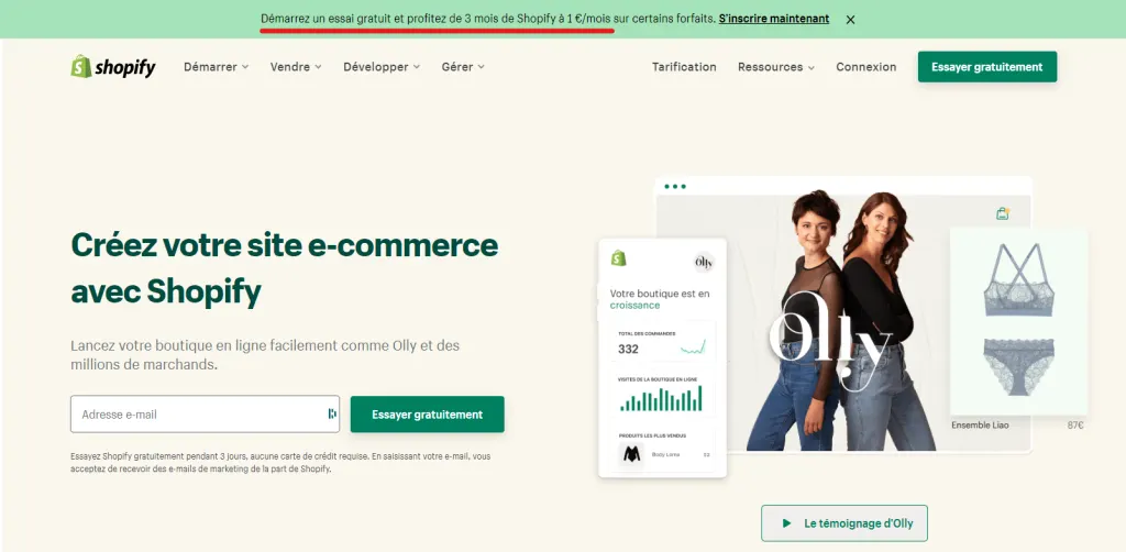 Shopify €1 per month for 3 months or 90 days Free trial
