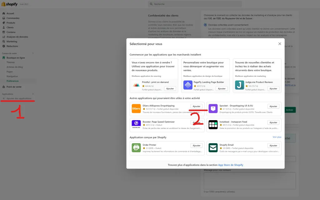 Ajouter l'application DSERS à Shopify pour Intégrer vos premiers produits