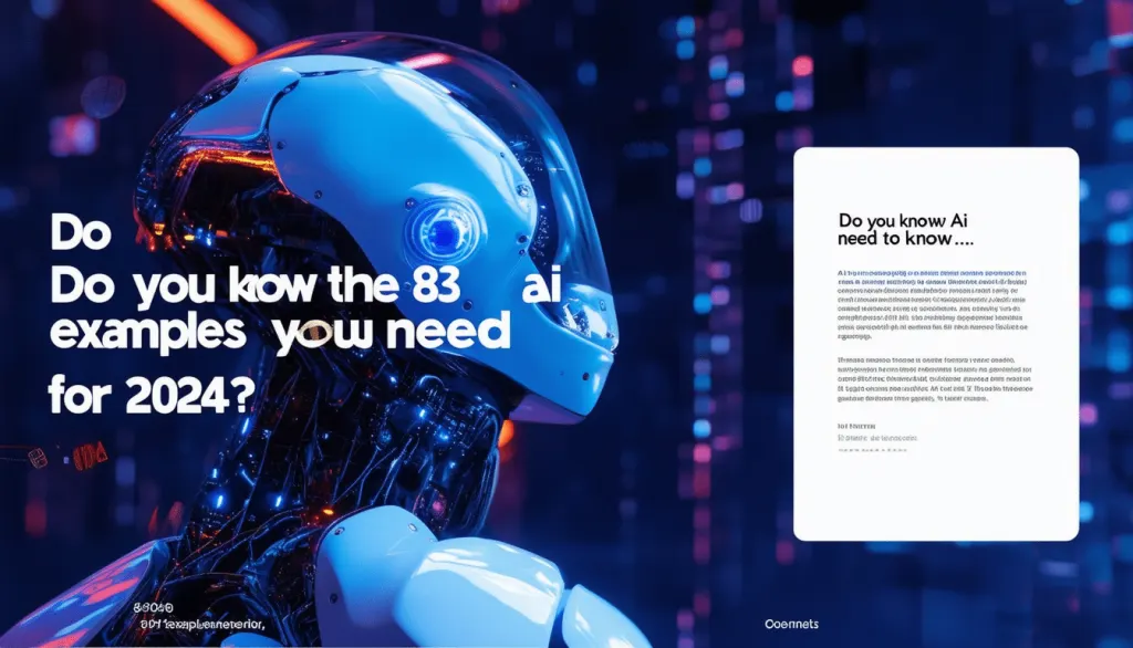 découvrez les 83 exemples d'intelligence artificielle incontournables à suivre pour l'année 2024. apprenez-en davantage sur les avancées les plus récentes et les applications les plus prometteuses de l'ia.